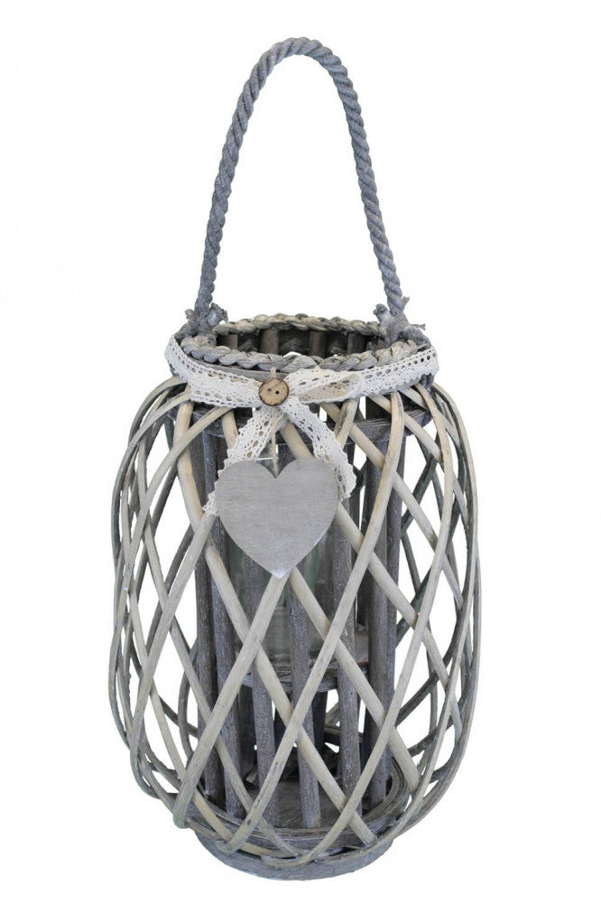lanterna karine grigia vimini vetro pizzo cuore arredo esterno