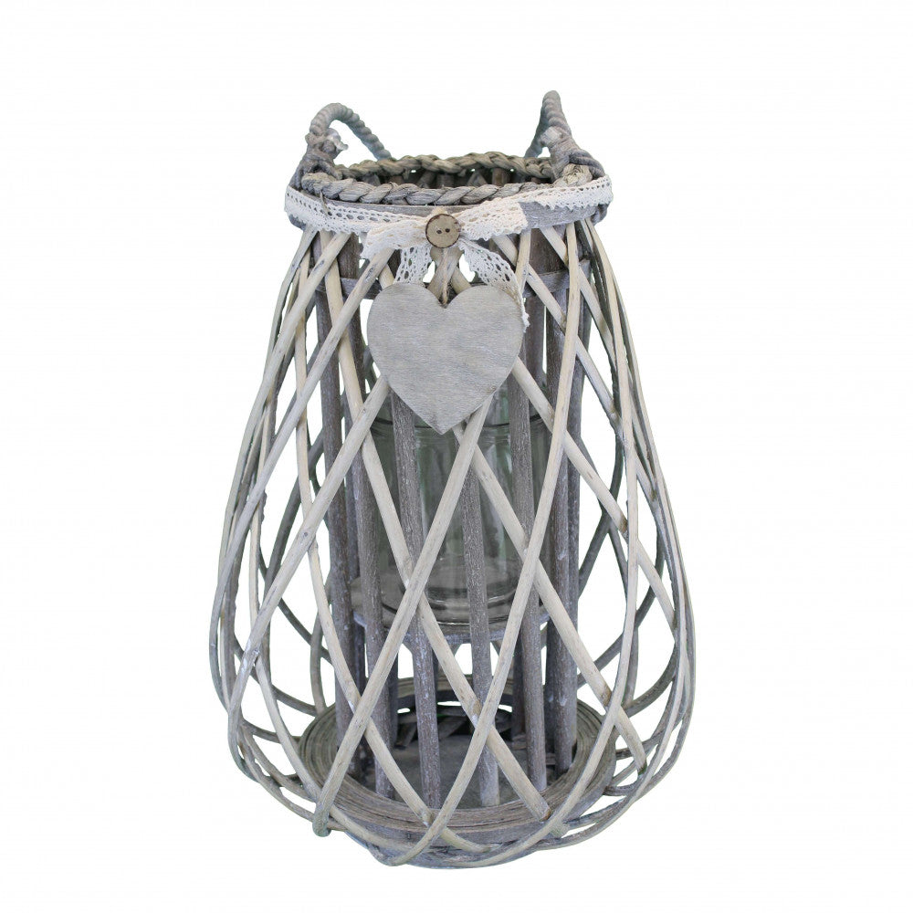 lanterna lauriane grigia vimini vetro grande 53 cm pizzo cuore shabby chic