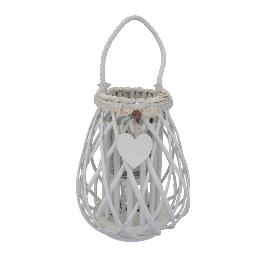 lanterna mireille bianca vimini vetro piccola 36 cm pizzo cuore shabby chic