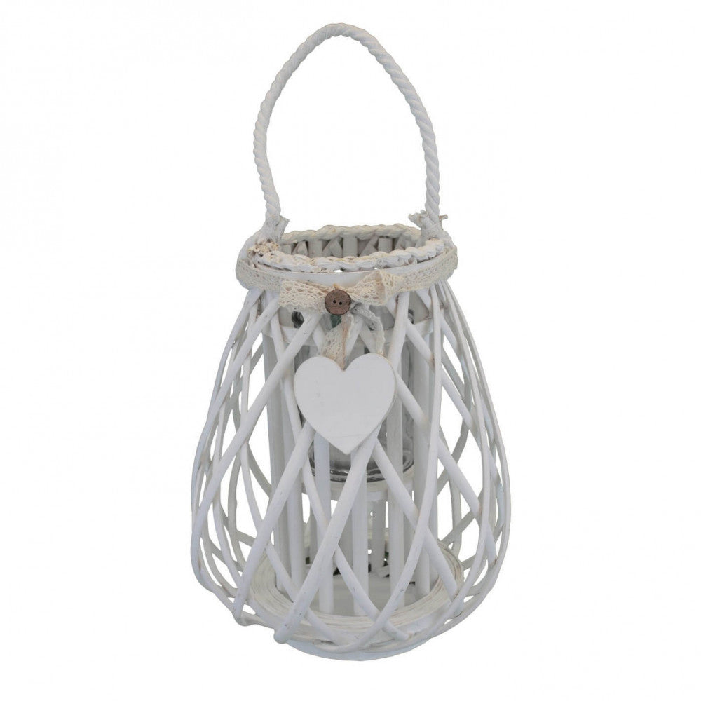 lanterna suzanne bianca piccola vimini vetro pizzo cuore arredo esterno