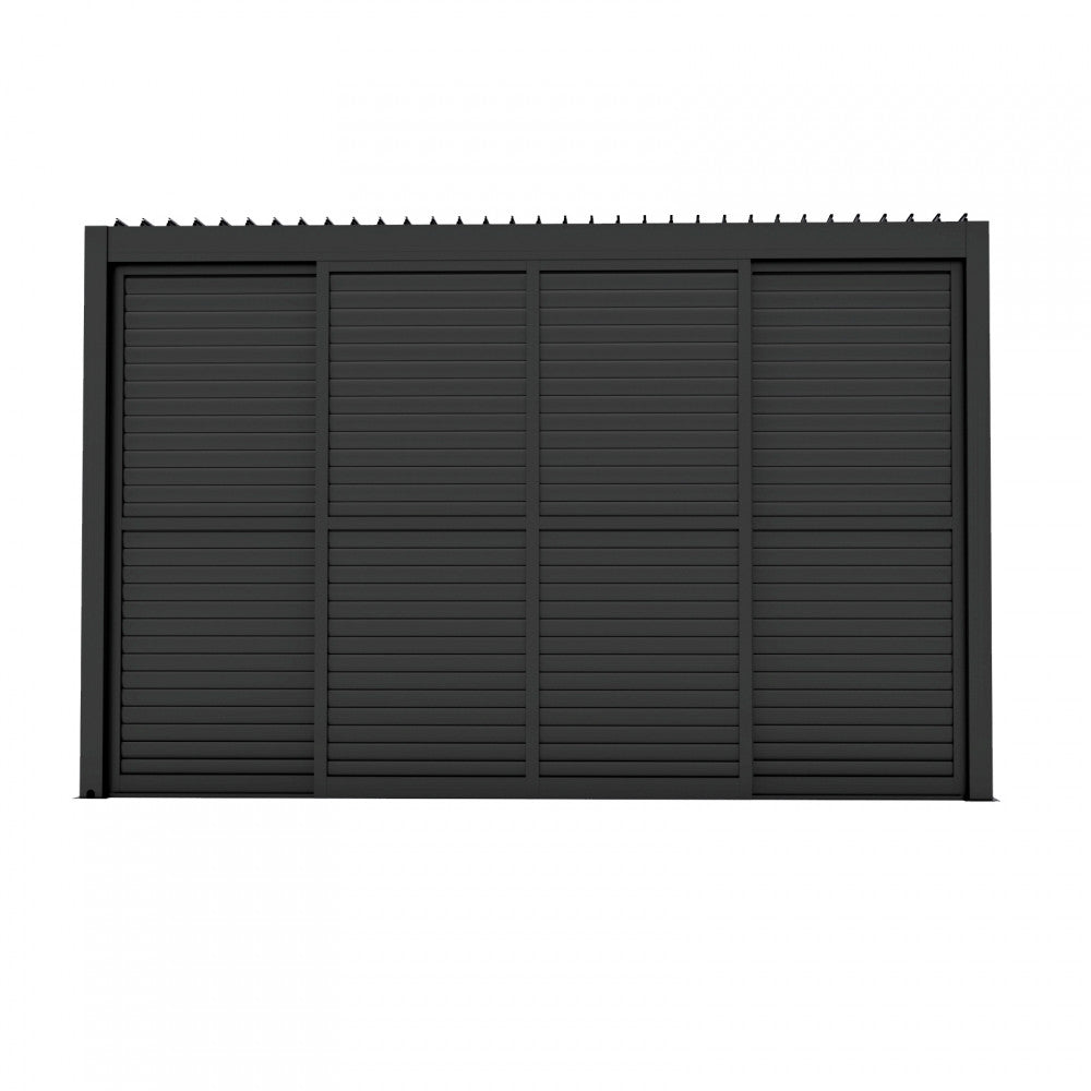 Dettaglio lamelle orientabili in alluminio antracite del laterale scorrevole per pergola bioclimatica by Albert