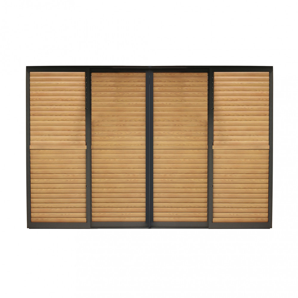 Dettaglio lamelle orientabili in alluminio marrone del laterale scorrevole per pergola bioclimatica by Albert