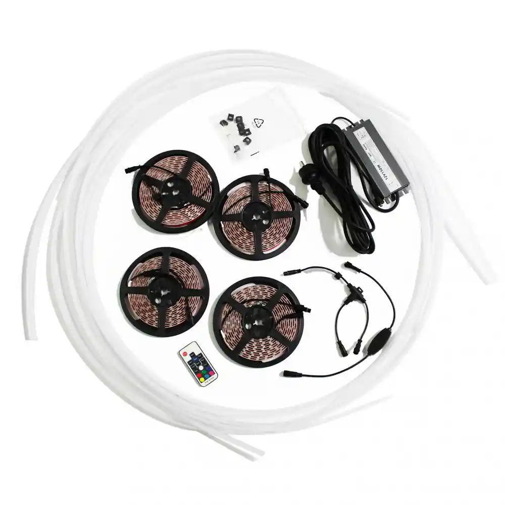 Kit LED per pergola bioclimatica 3x3 by Albert, luce calda con 4 strisce, alimentatore e telecomando