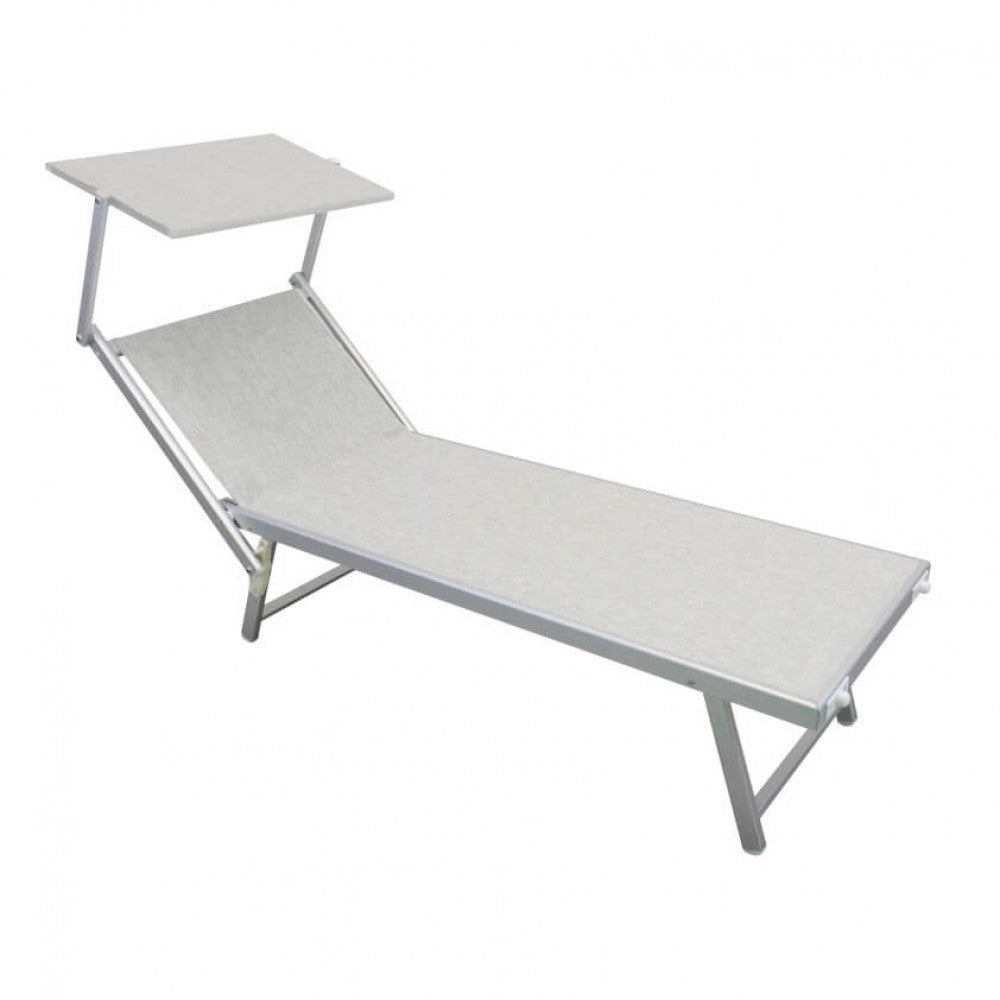 Struttura isolata del lettino prendisole Jesolo in alluminio grigio su sfondo bianco, che evidenzia il design minimalista.