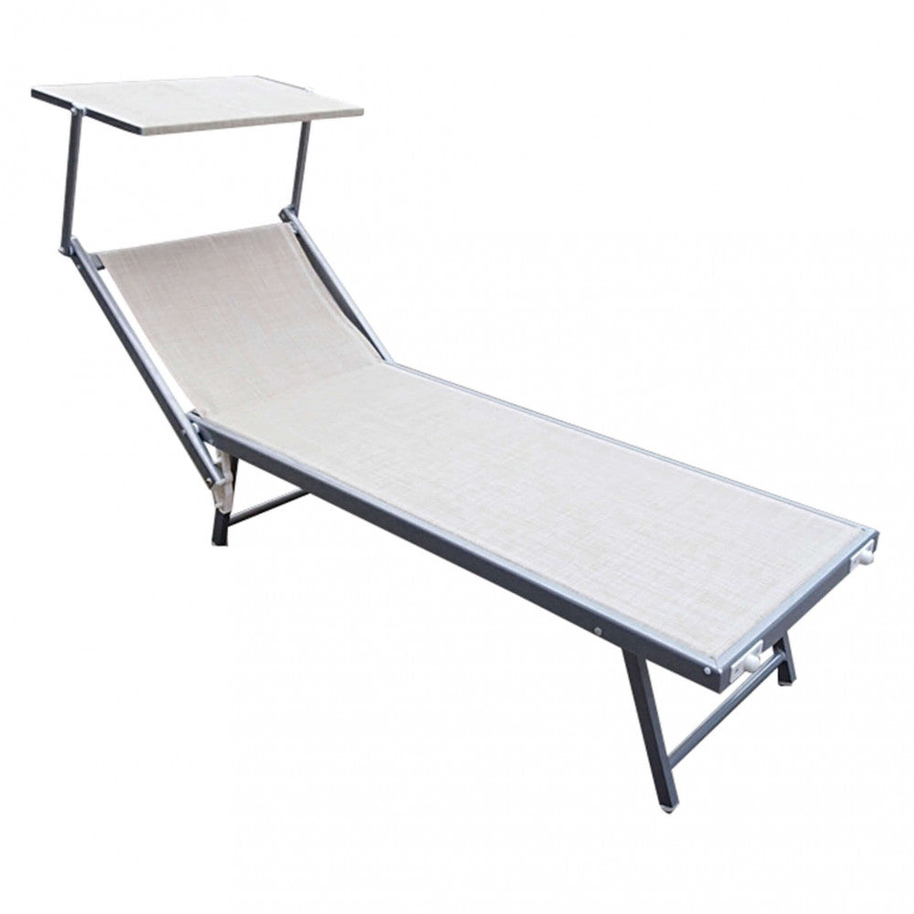 Lettino prendisole Rimini di colore beige melange con struttura in alluminio, posizionato su una spiaggia.