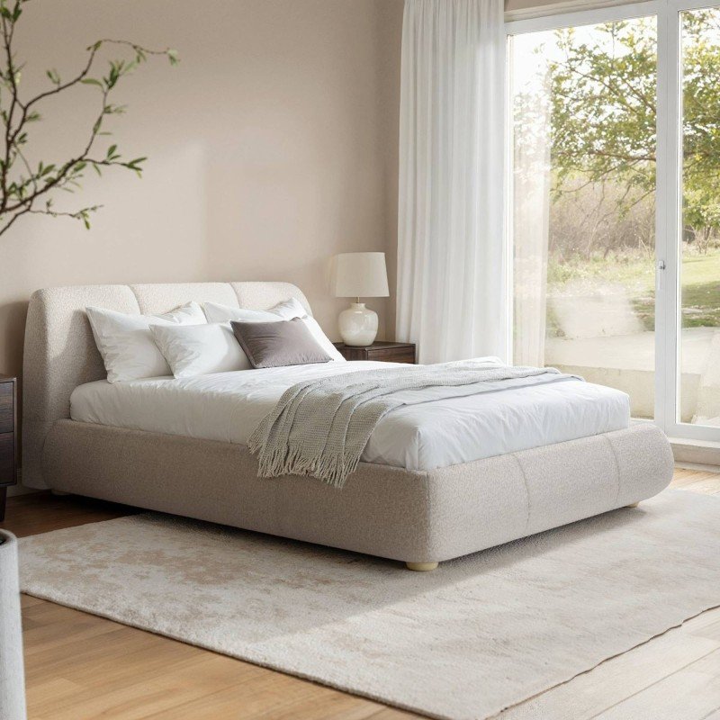 Letto imbottito Ovin 160x200 cm beige chiaro con contenitore - NN-OVI-FUR-BED-LIGGRE-678 - foto 2