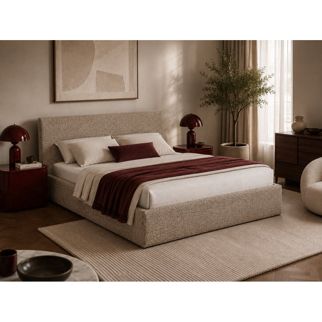 Letto imbottito Semplice 160x200 cm grigio beige con contenitore - NN-SEM-FUR-BED-GREBEI-597 - foto 6