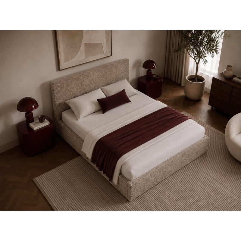 Letto imbottito Semplice 180x200 cm grigio beige con contenitore - NN-SEM-FUR-BED-GREBEI-598