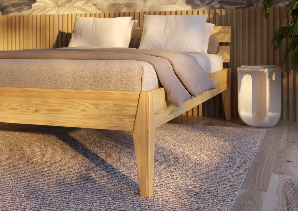 Letto singolo Torino SL in legno di pino laccato, dimensioni 210x96 cm, design moderno con testata a doghe, dettaglio piedi