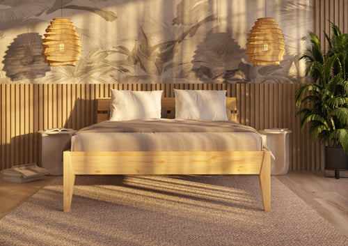 Letto singolo Torino SL in legno di pino laccato, dimensioni 210x96 cm, design moderno con testata a doghe. vista frontale