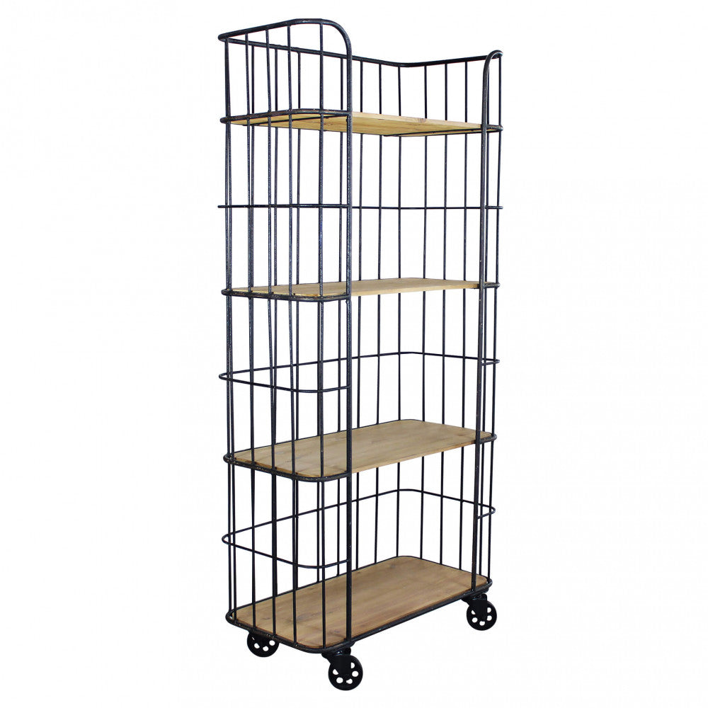 Libreria Mobile Amyas by Albert con struttura in metallo nero e ripiani in legno marrone, design industriale