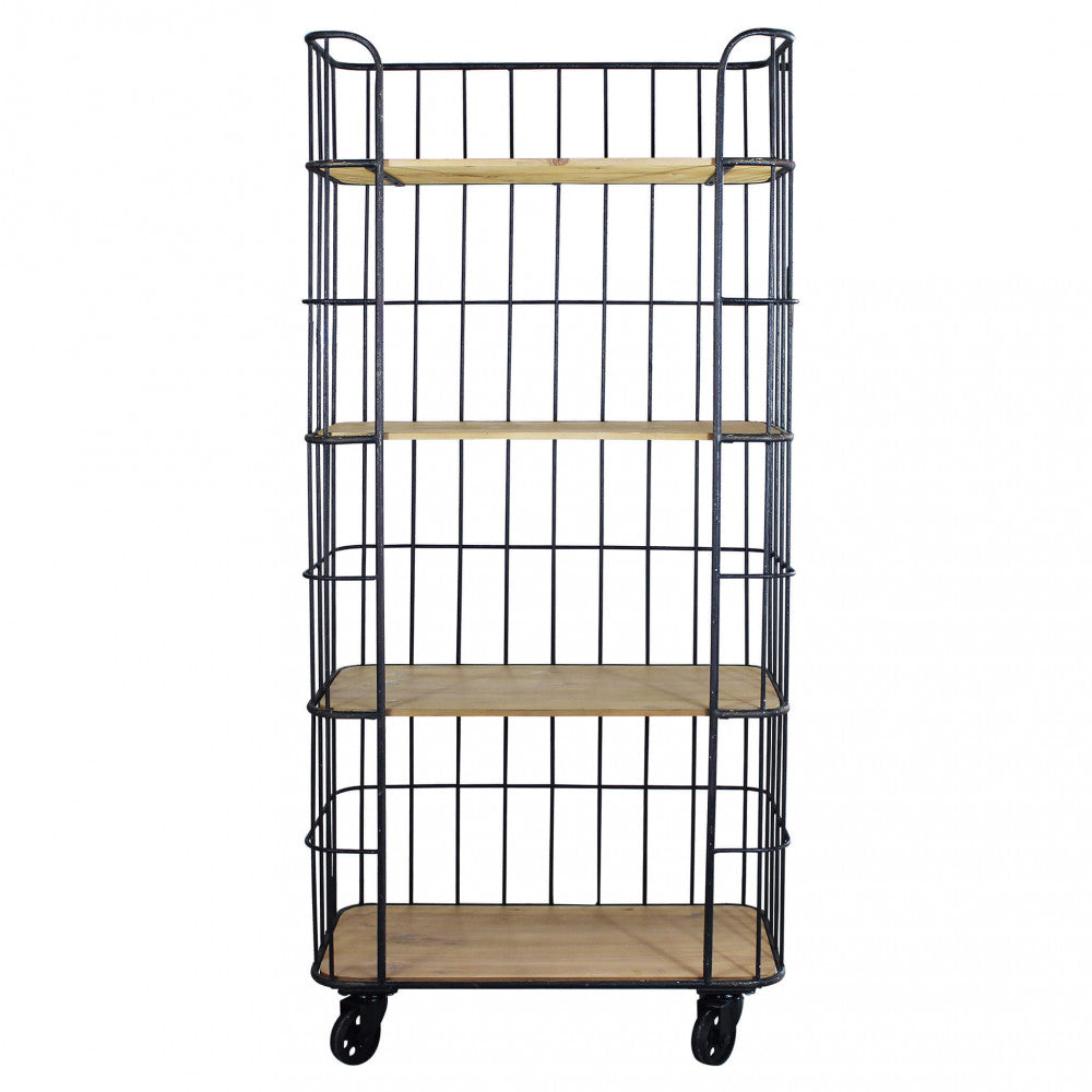 Libreria Mobile Amyas by Albert con struttura in metallo nero e ripiani in legno marrone, design industriale