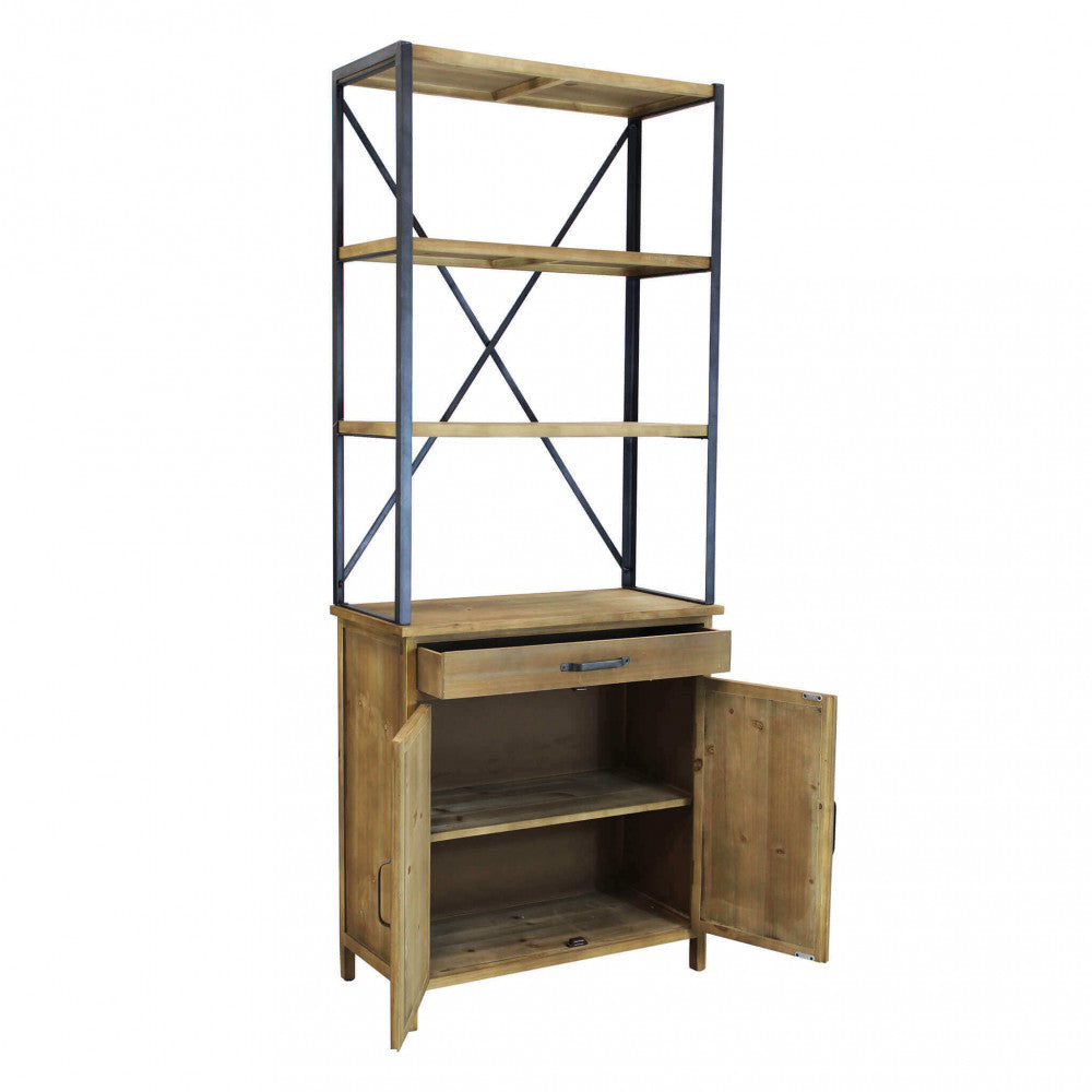 Libreria Mobile Eugene in metallo nero e ripiani in legno marrone, stile industriale | Albert Stock