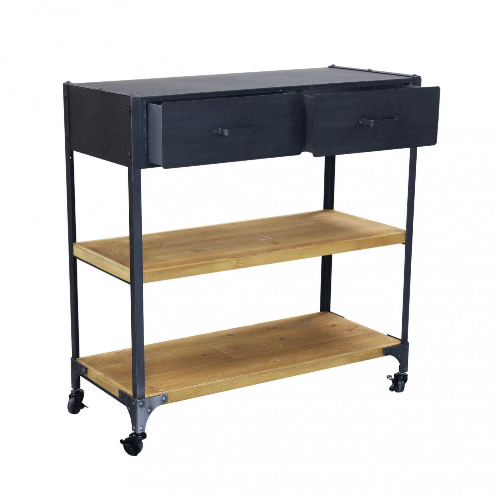 Libreria Tavolo Buddy in legno marrone e struttura in acciaio nero, stile industriale | Albert Stock