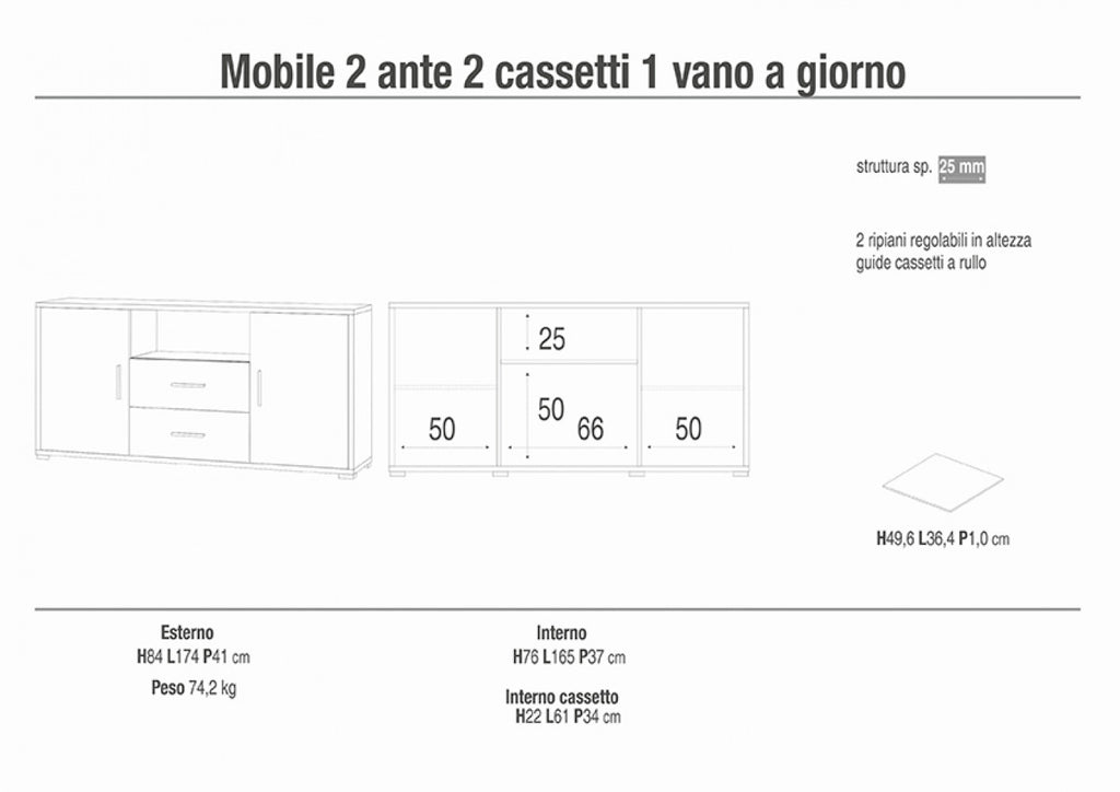 Madia 2 Ante e 2 Cassetti in Kit Ossido Bianco e Noce Stelvio - MG808809 - foto 5