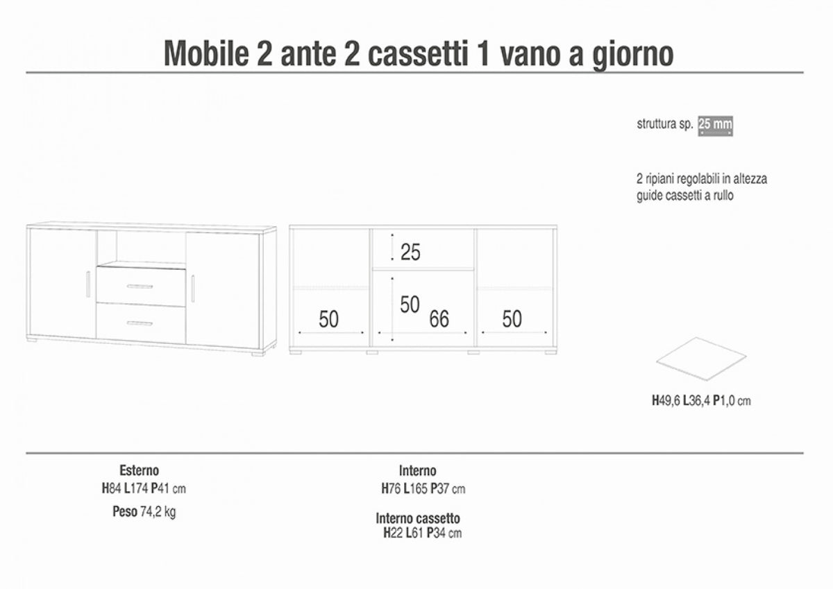 Madia 2 Ante e 2 Cassetti in Kit Ossido Bianco e Noce Stelvio - MG808809 - foto 5