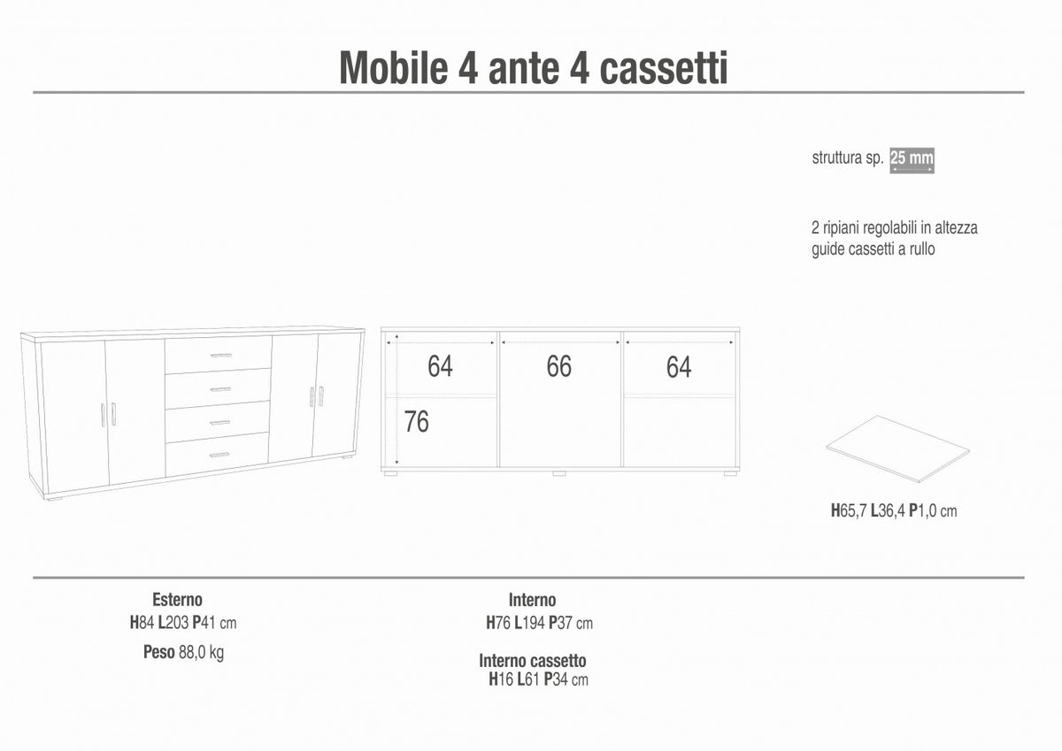 Madia 4 Ante e 4 Cassetti in Kit Ossido Bianco e Noce Stelvio - MG808817 - foto 5