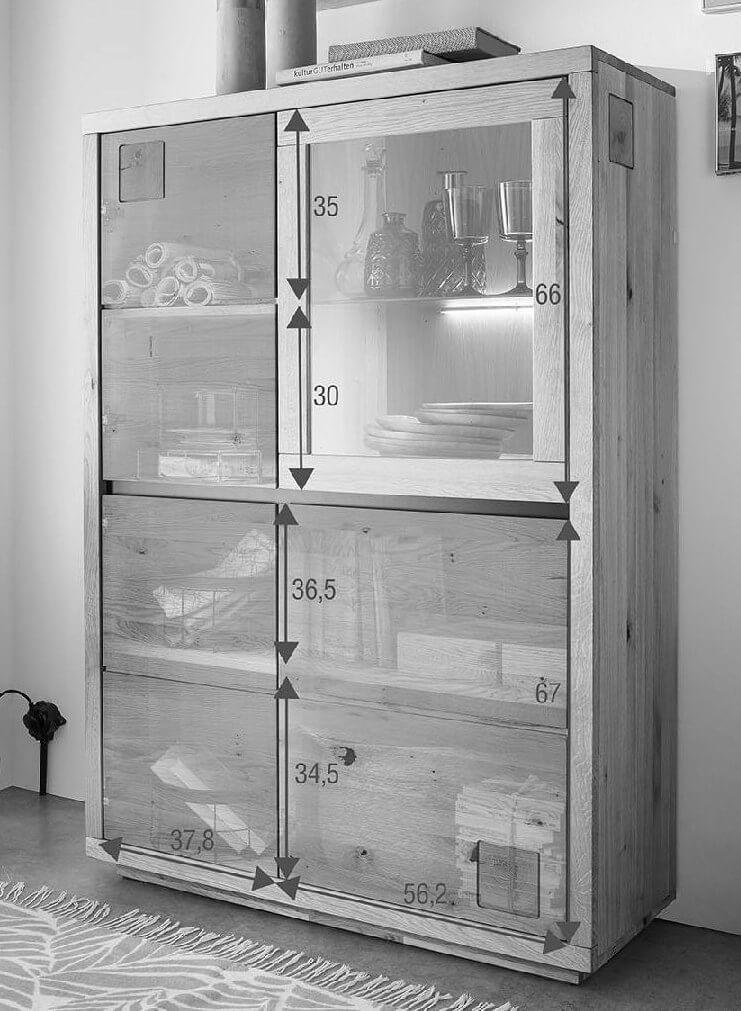 Misure della Credenza Fende I in rovere selvatico oliato con tre ante in legno e un'anta in vetro, dotata di dettagli neri in stile industriale | Albert Stock