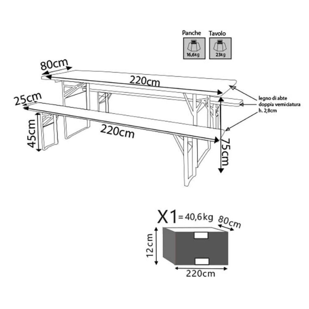 Misure e Schema Tecnico Set birreria da esterno aperto in un ambiente conviviale, che mostra la sua robustezza e praticità per feste e raduni con ampio spazio | Albert Stock