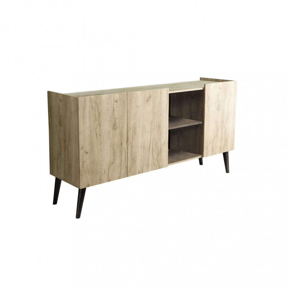 Dettaglio isolato su sfondo bianco della credenza MK801523, che mostra la struttura a tre ante e mensole.