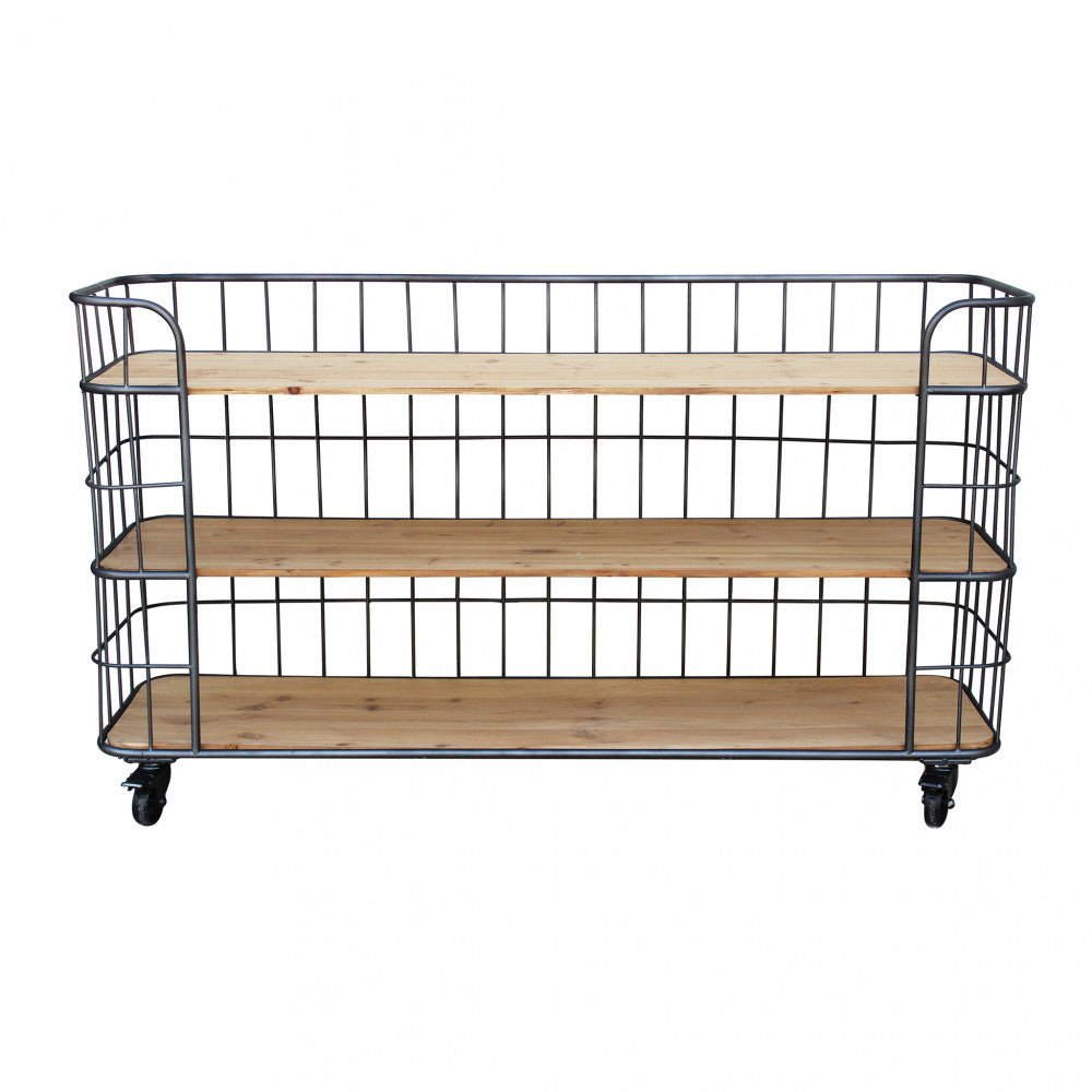 Mobile Abner in legno marrone e struttura in acciaio antracite, stile industriale | Albert Stock