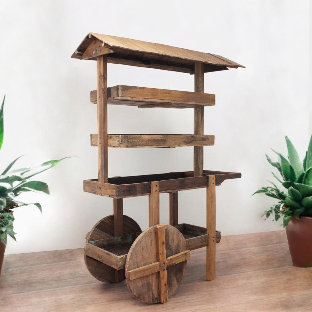 Carrello MOBILE ALFRED in legno posizionato in un ambiente interno luminoso con piante ornamentali.