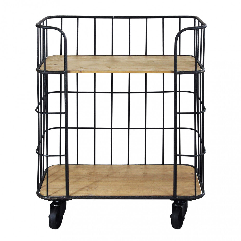 Mobile libreria Allyn con struttura in metallo nero e ripiani in legno marrone | Albert Stock