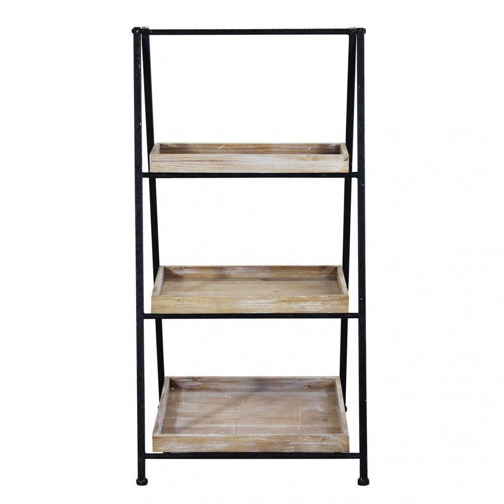Mobile libreria Braiden compatto in legno marrone e struttura in ferro nero | Albert Stock