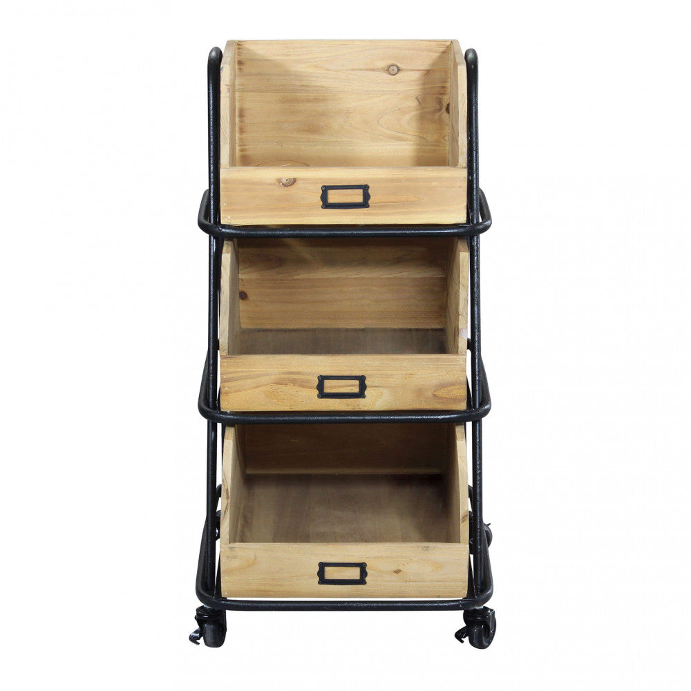 Mobile libreria Buster compatto in legno marrone e struttura in ferro nero | Albert Stock