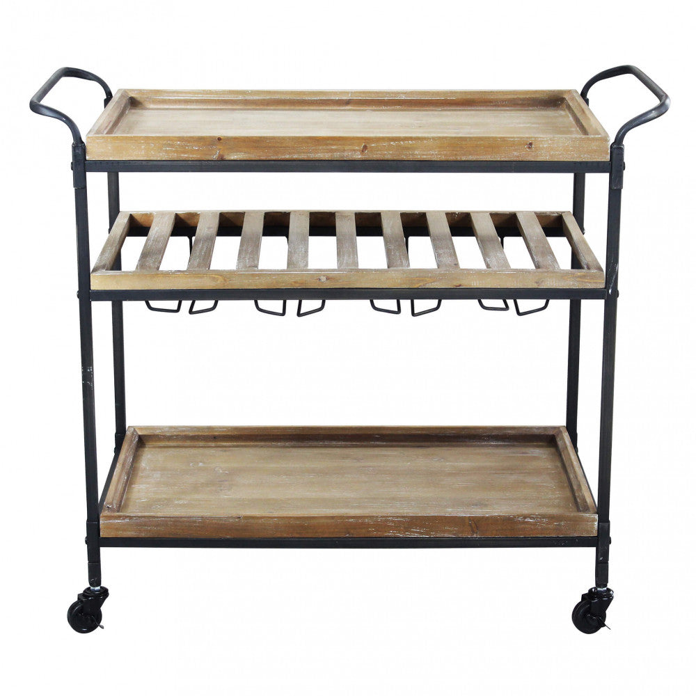 Mobile libreria Camron con struttura in metallo nero e ripiani in legno marrone | Albert Stock