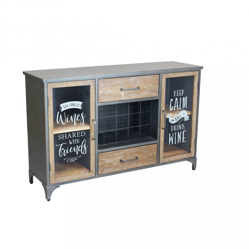 Mobile Christian credenza in legno marrone e struttura in acciaio nero, stile industriale Vista Laterale | Albert Stock