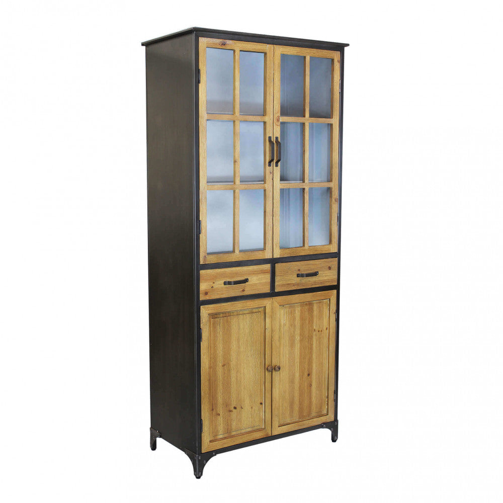 Mobile Cyrus credenza in legno marrone e struttura in acciaio nero, stile industriale | Albert Stock