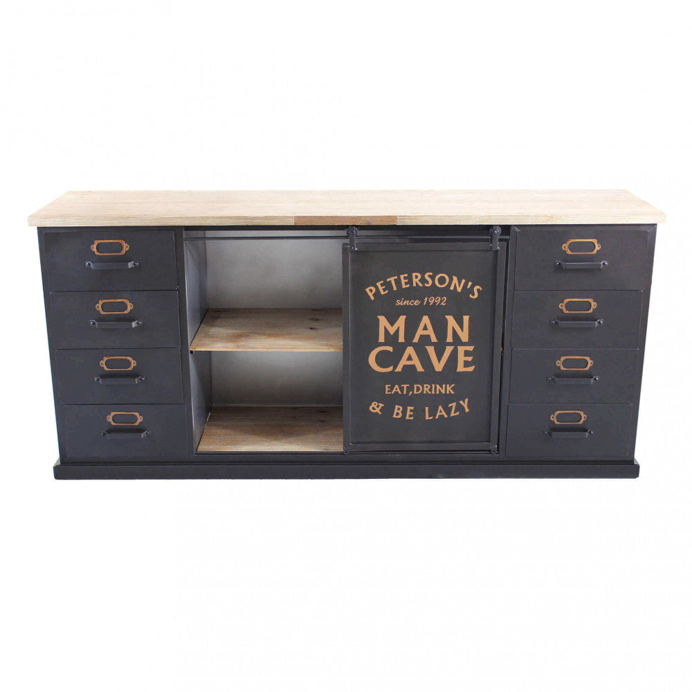 Mobile Daley credenza ampia in legno marrone e struttura in acciaio nero, stile industriale | Albert Stock