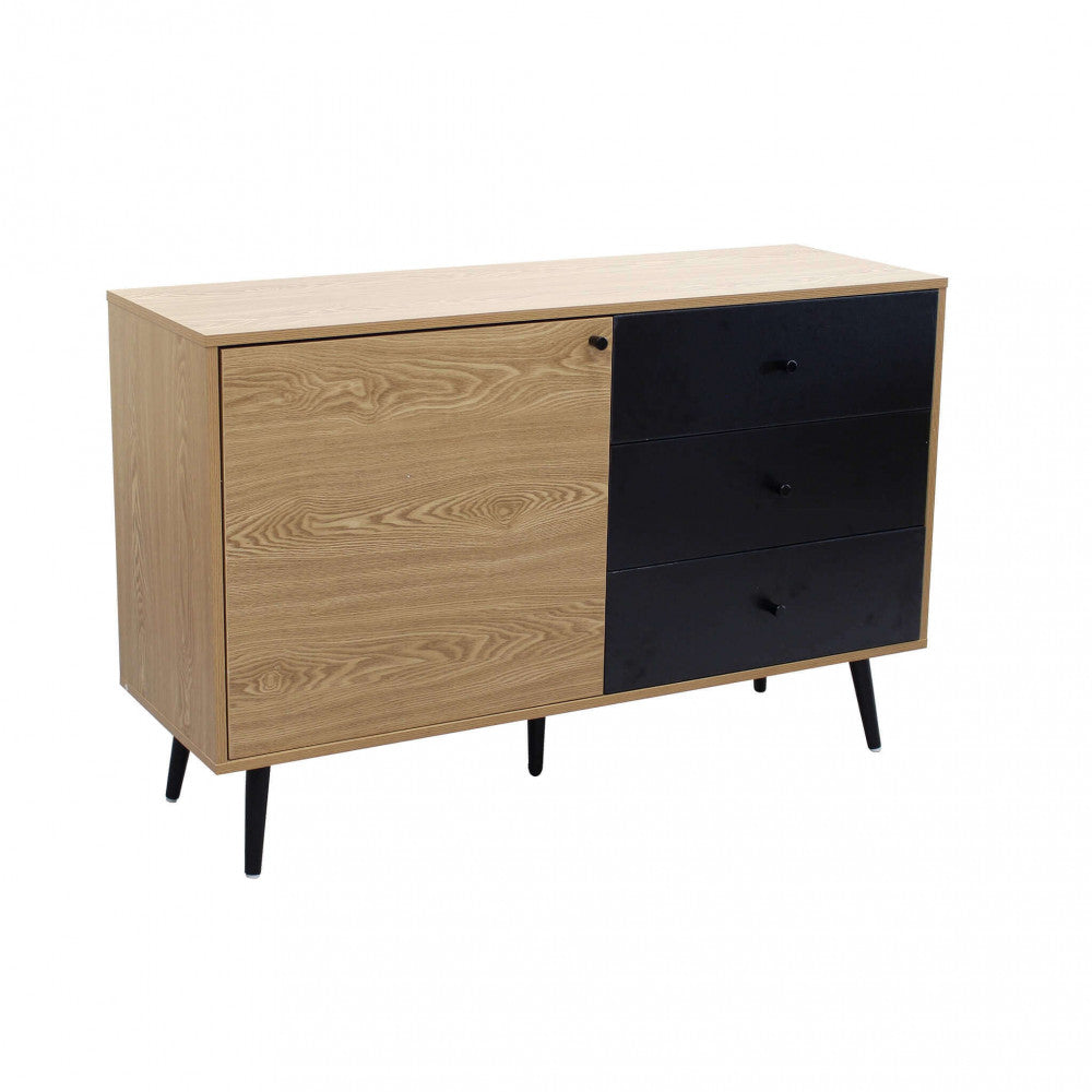 Vista frontale isolata della credenza Evan su sfondo bianco.