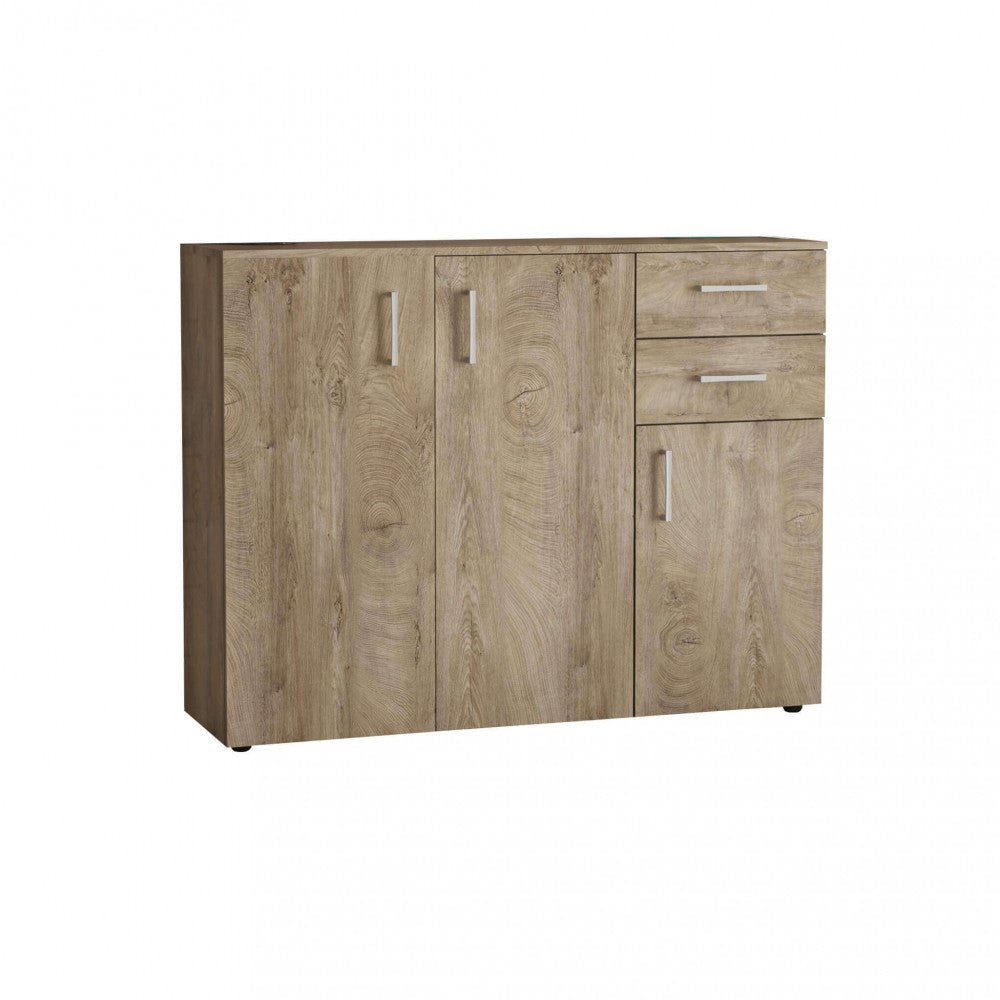 Vista frontale isolata della credenza Flexi MK801510 su sfondo bianco, che mostra ante e cassetti.