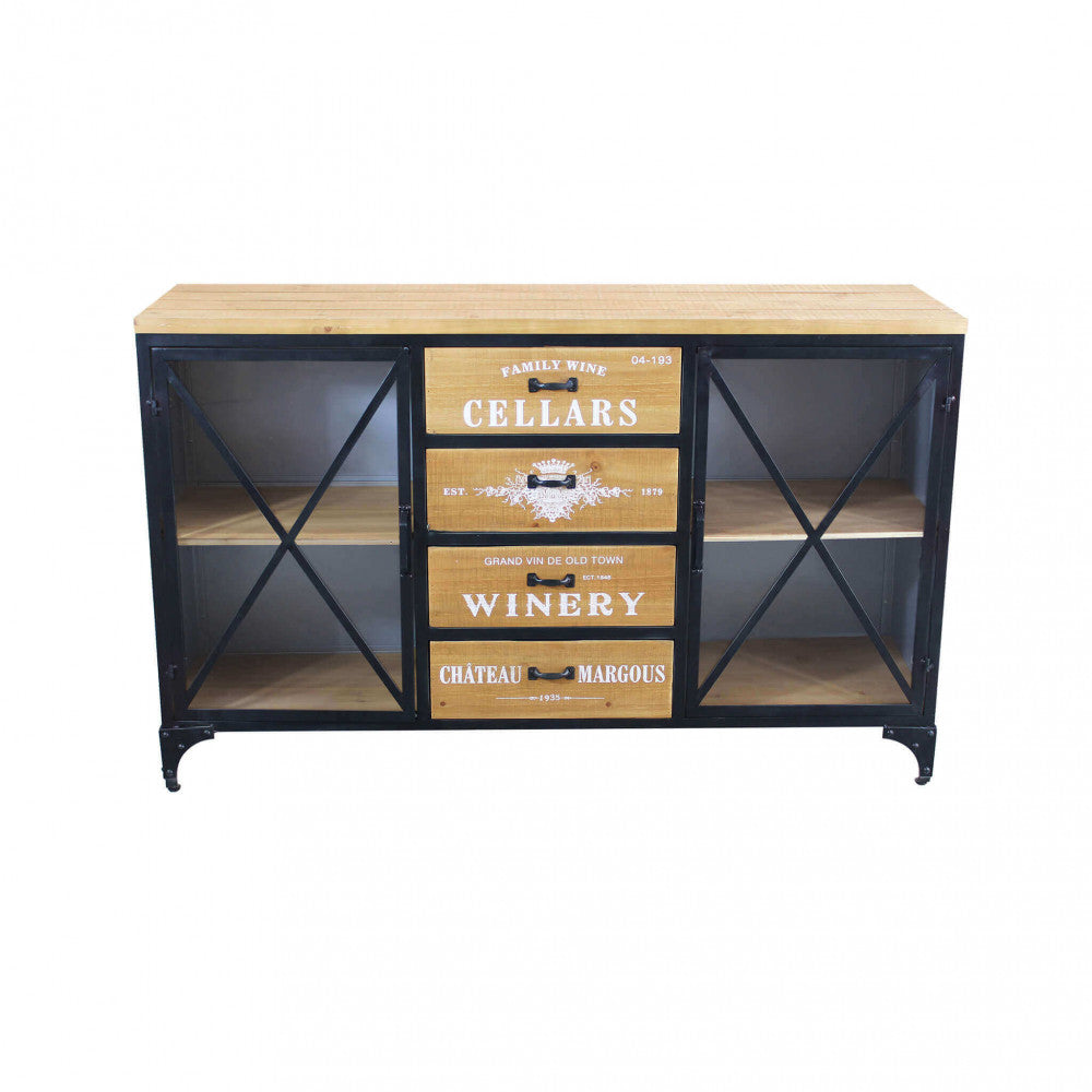 Vista frontale completa della credenza con ante chiuse e struttura nera.