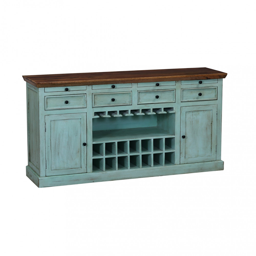 Credenza Gordon isolata su sfondo bianco, che mostra i dettagli del top marrone e dei vani a giorno.
