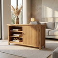 Credenza Lexington 150 in teak marrone, ambientata in un luminoso soggiorno dal design nordico.