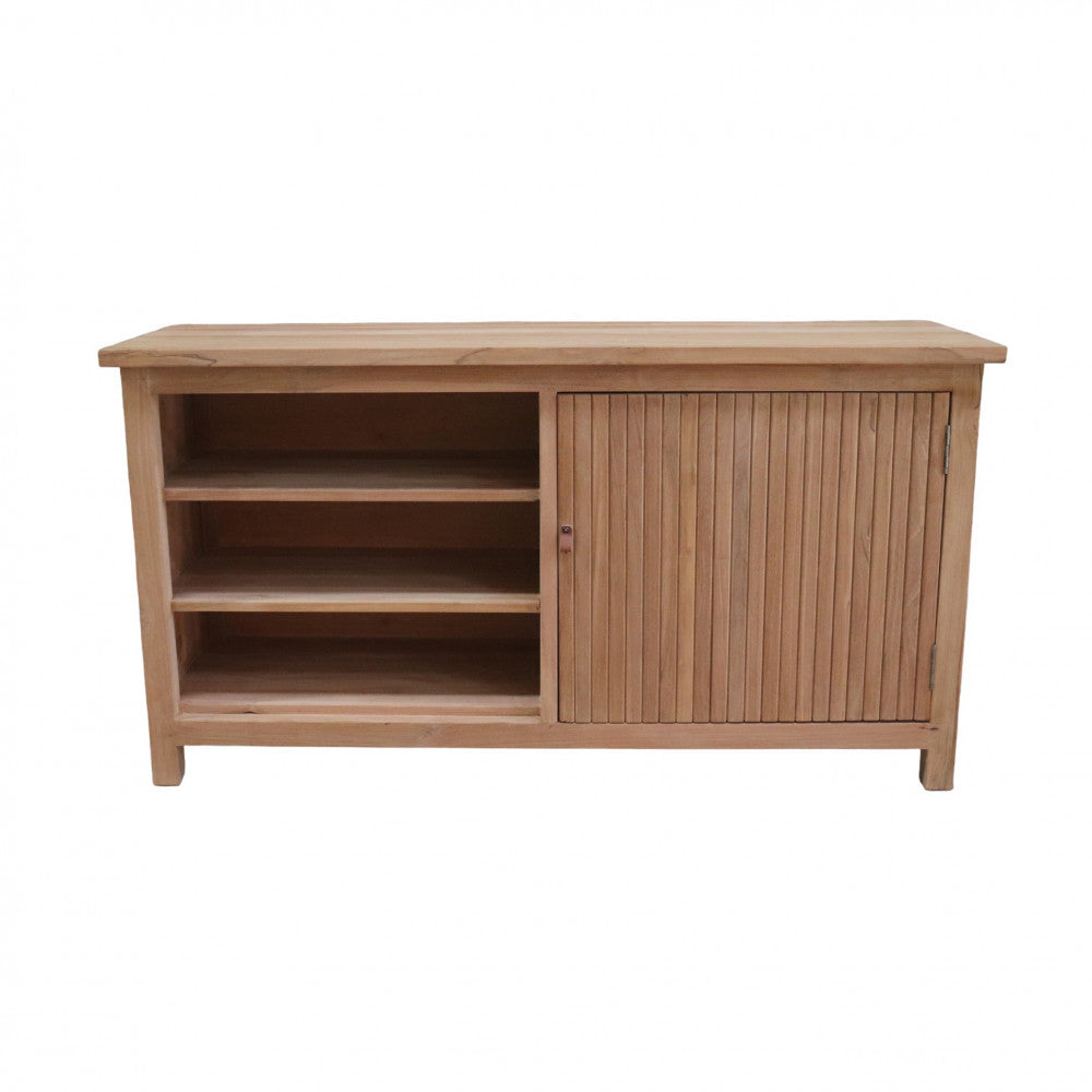 Vista frontale isolata della credenza Lexington 150, che evidenzia la struttura in teak massello e la lavorazione artigianale.