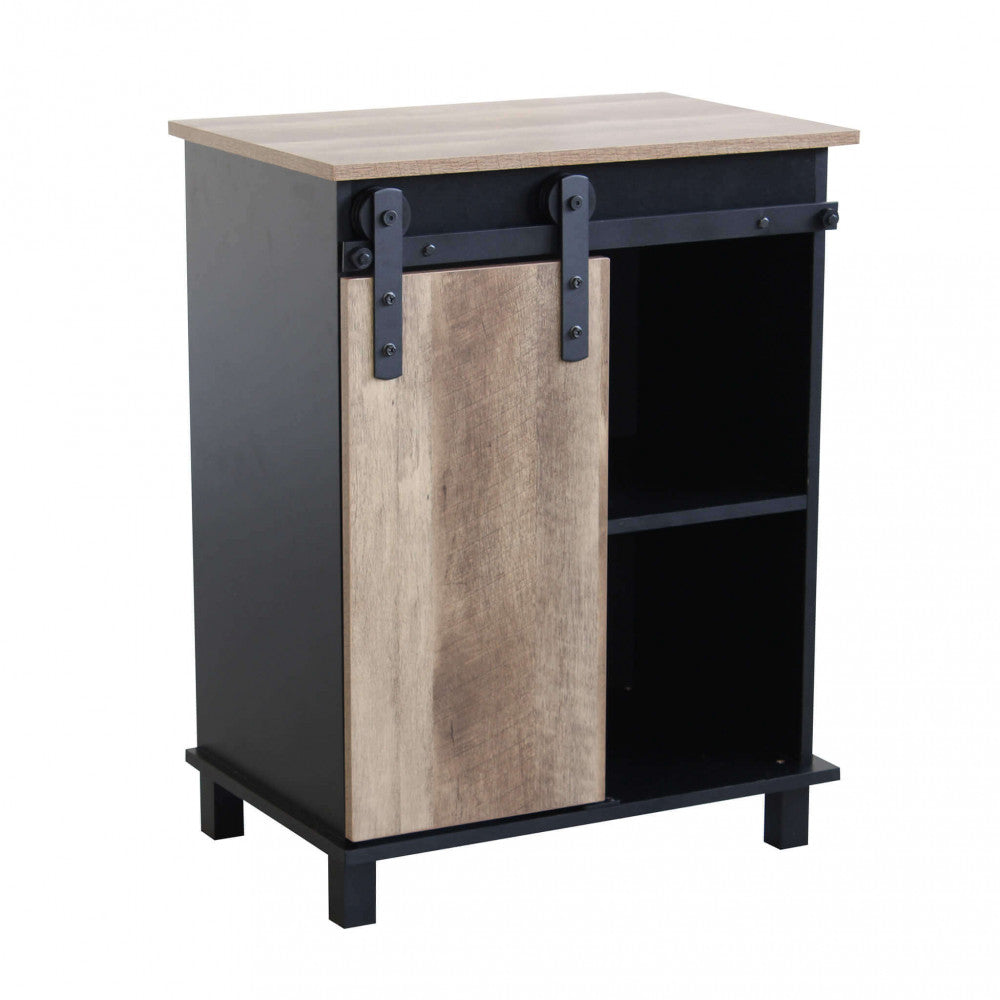 Mobile Xavier credenza in legno marrone e struttura in acciaio nero, stile industriale con anta scorrevole | Albert Stock