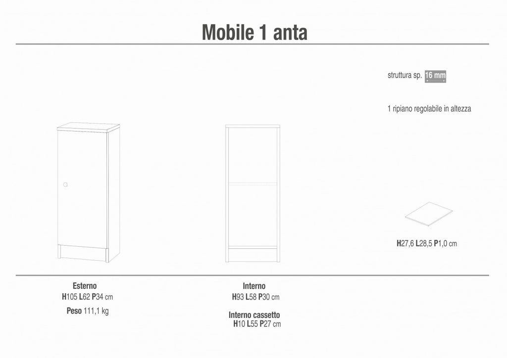Mobiletto 1 Anta Bianco Liscio - MG808860 - foto 5