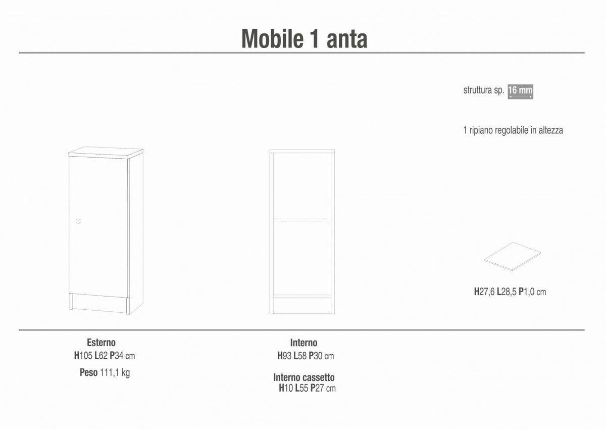 Mobiletto 1 Anta Bianco Liscio - MG808860 - foto 5