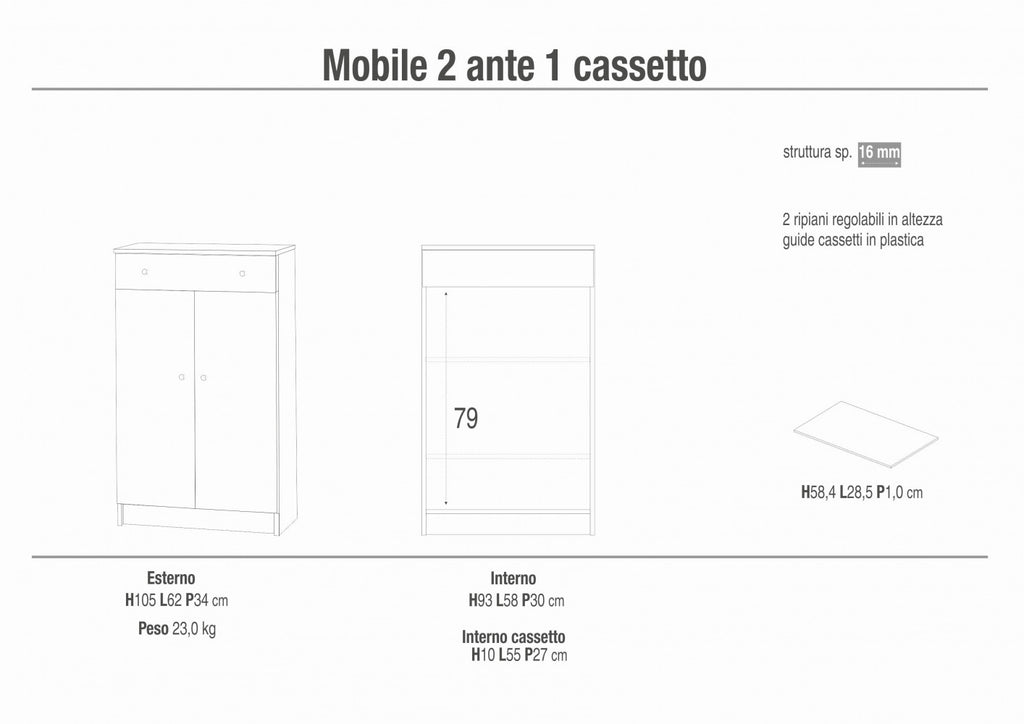 Mobiletto 2 Ante e 1 Cassetto Eucalipto - MG808853 - foto 4