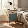 Mobiletto Cosma Calgary in legno naturale con cassetto bianco e anta ottanio