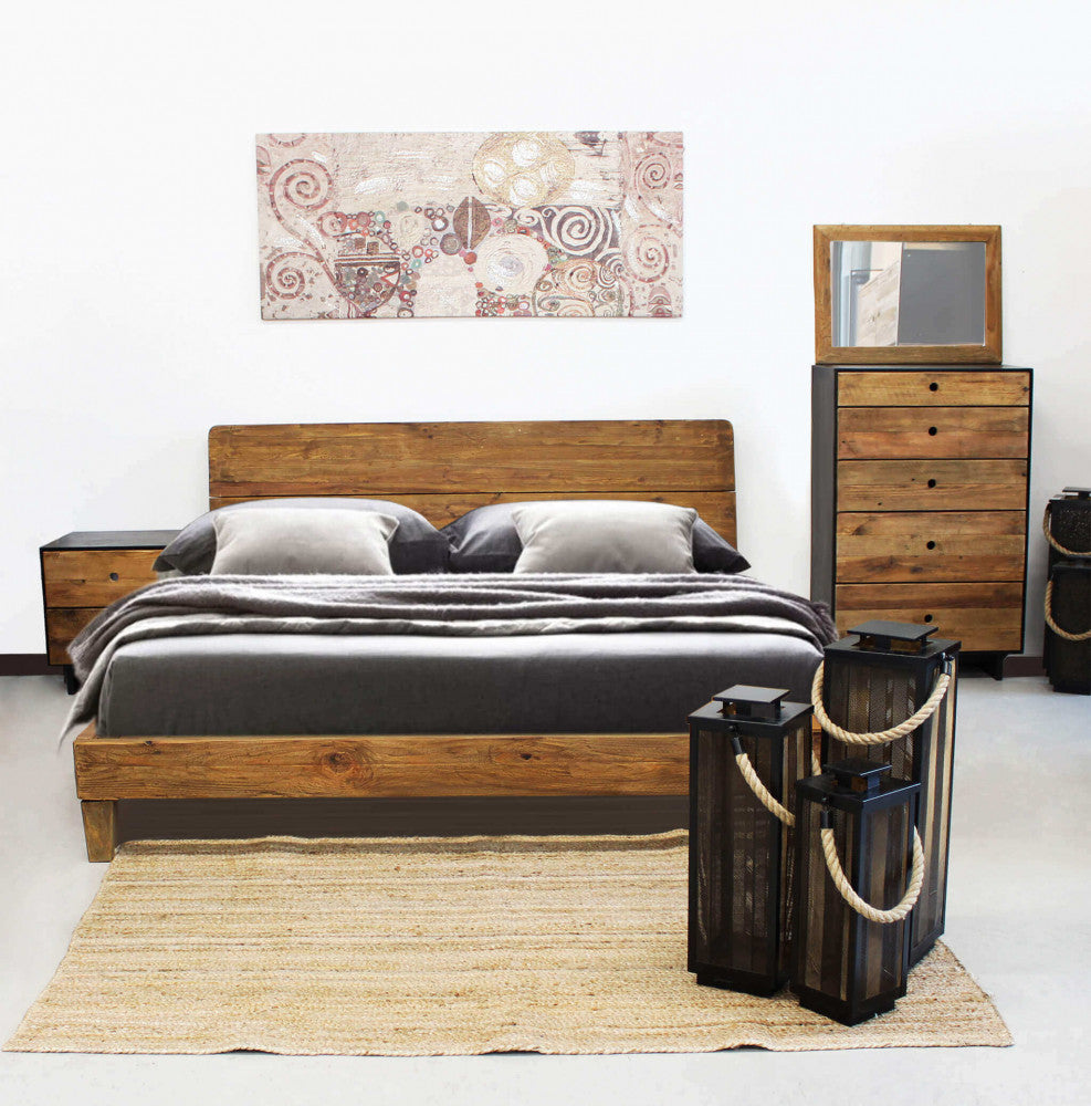 Set completo per camera da letto con letto, comodini Donny e cassettiera coordinata in pino riciclato.