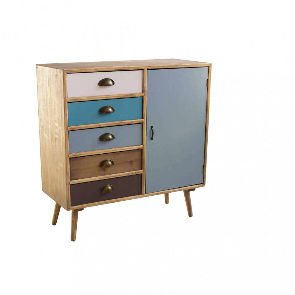 Cassettiera Levis isolata su sfondo bianco, mostrando la struttura in legno MDF e i piedini svasati.