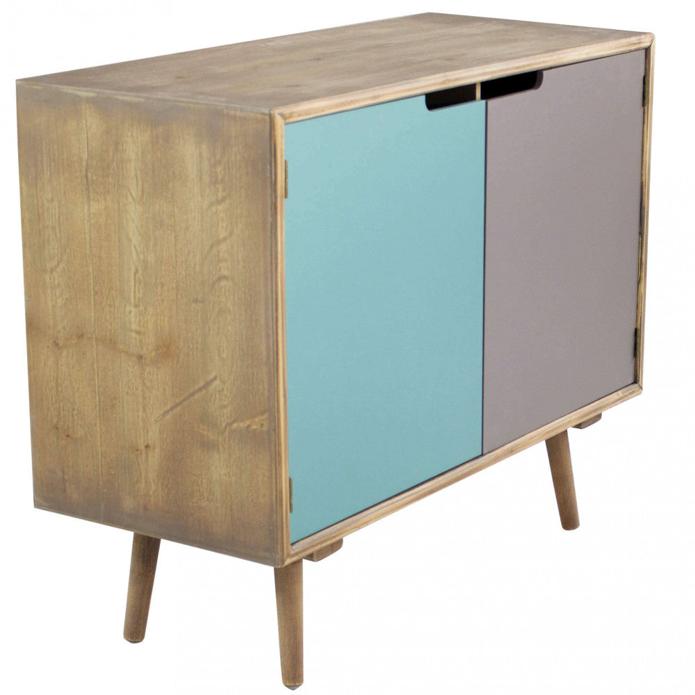 Dettaglio ravvicinato della credenza Niagara isolata su sfondo bianco, evidenziando la finitura del legno e il design senza maniglie delle ante.