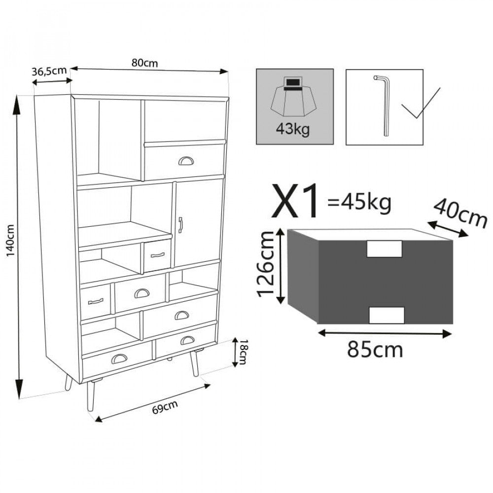 Cosma Cassettiera Mobiletto Perth con Dettagli Metallici