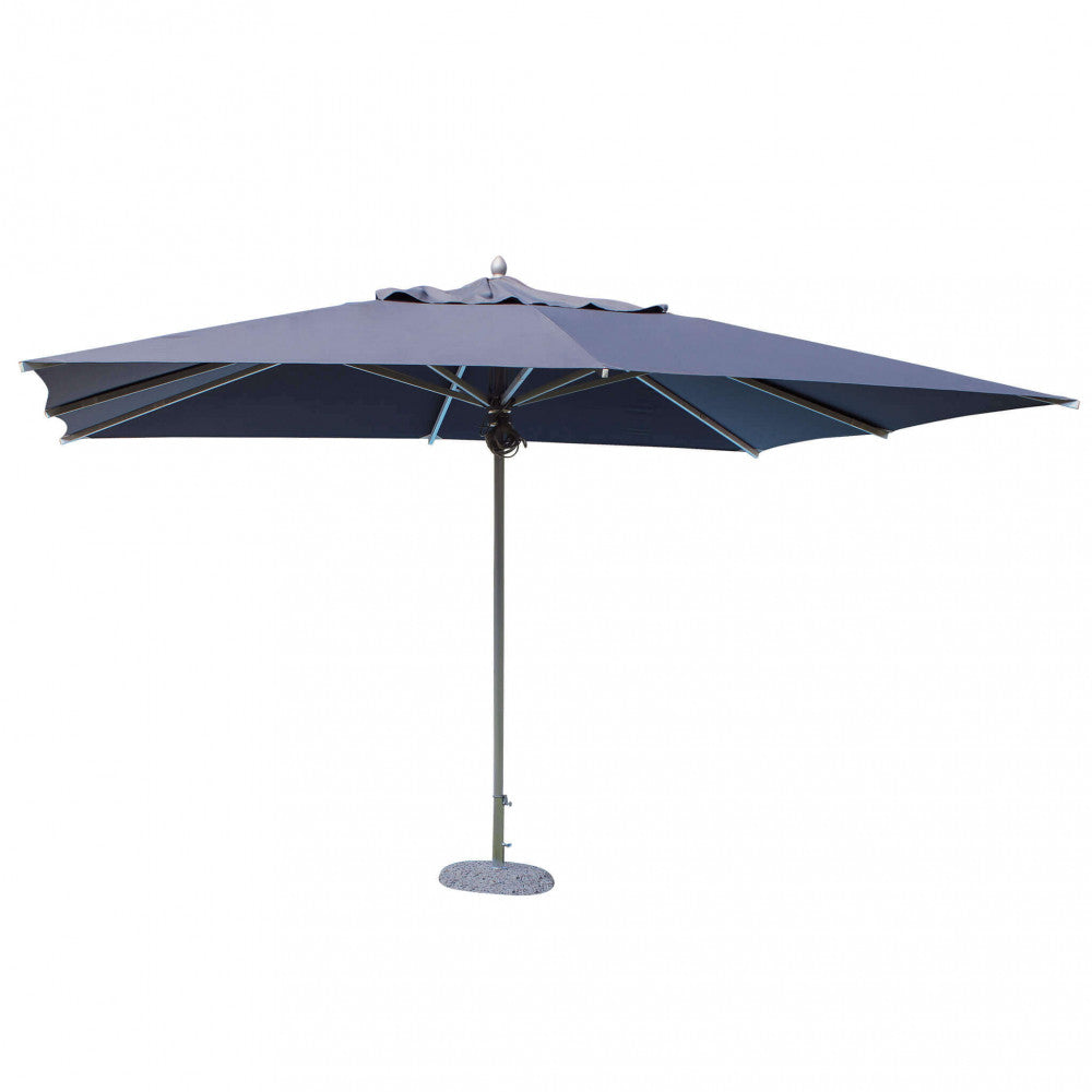 Ombrellone Cristal 3x4 con palo centrale grigio aperto, isolato su sfondo bianco.