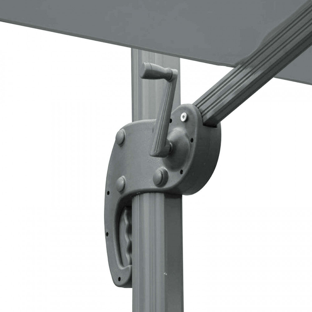 Ombrellone da giardino Nettuno Lux 3x4 metri con telo grigio chiaro e palo nero, aperto su una terrazza